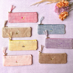 花彩り-小鳥とお花刺繍リネンペンケース(チューリップ•ガーベラ•ラベンダー•ネモフィラ•すずらん•ひまわり•たんぽぽ 14枚目の画像