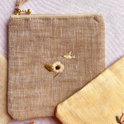 花彩り-小鳥とお花刺繍リネンフラットポーチ(チューリップ•ガーベラ•ラベンダー•ネモフィラ•すずらん•向日葵•たんぽぽ 15枚目の画像