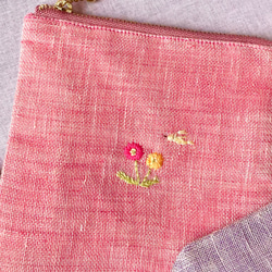 花彩り-小鳥とお花刺繍リネンフラットポーチ(チューリップ•ガーベラ•ラベンダー•ネモフィラ•すずらん•向日葵•たんぽぽ 11枚目の画像