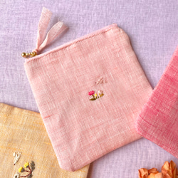 花彩り-小鳥とお花刺繍リネンフラットポーチ(チューリップ•ガーベラ•ラベンダー•ネモフィラ•すずらん•向日葵•たんぽぽ 9枚目の画像