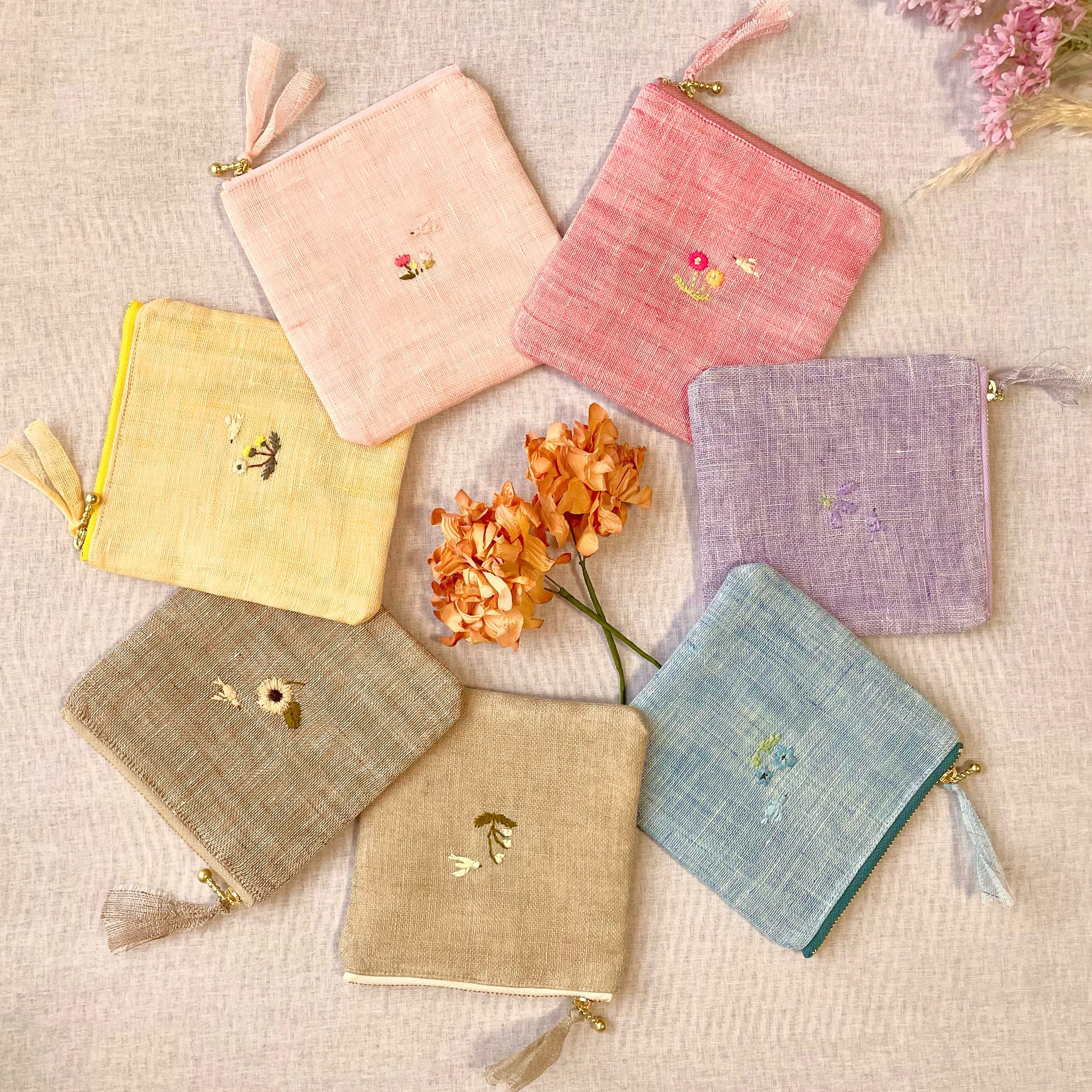 【HERMES】彩る色調/刺繍 100%コットン☆H Labyrinthe PM ポーチ フラットポーチ 刺繍入り 《Hラビリンス》 PM | Hermès