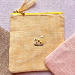 花彩り-小鳥とお花刺繍リネンフラットポーチ(チューリップ•ガーベラ•ラベンダー•ネモフィラ•すずらん•向日葵•たんぽぽ 16枚目の画像