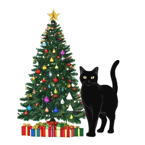 ドライ Tシャツ クリスマスツリー プレゼント 黒猫 クリスマス グッズ
