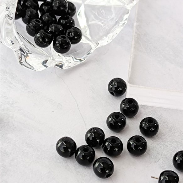 120個】【6mm】ブラック 丸玉 黒 貫通穴 ラウンド アクリルビーズ 黒玉