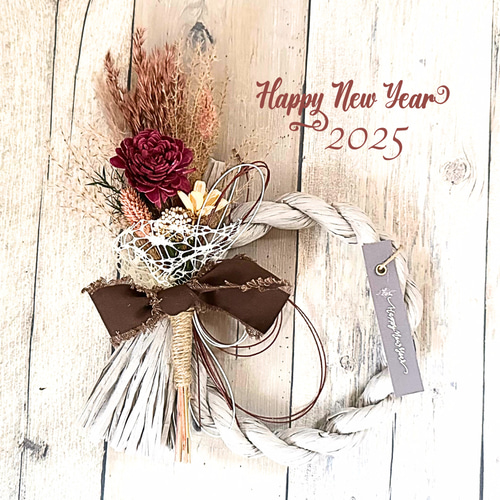 お正月しめ縄 しめ飾り＊ハンドメイド No.67 カラーしめ縄リース2024 ハンドメイドお正月飾り 玄関ドア