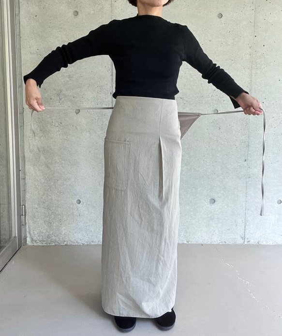 肩紐エプロン | コットン100% ・エプロンワンピース・ラップスカート（キナリ/グレー/ネイビー）受注制作 12枚目の画像