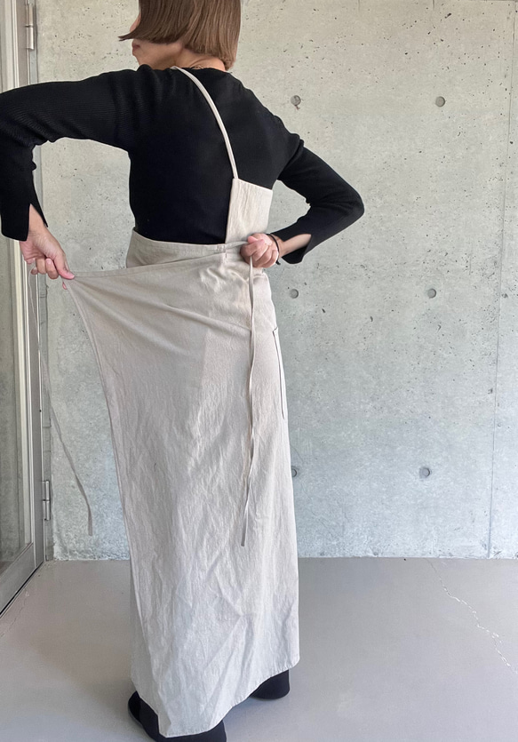 肩紐エプロン | コットン100% ・エプロンワンピース・ラップスカート（キナリ/グレー/ネイビー）受注制作 10枚目の画像