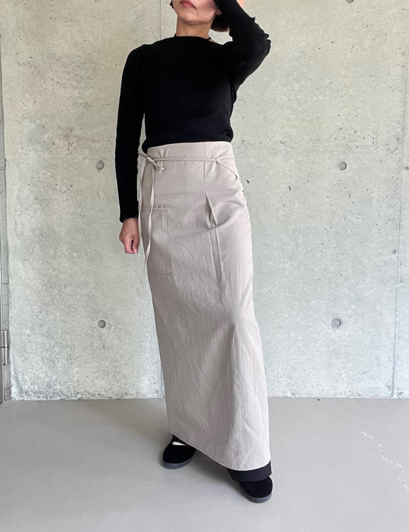 肩紐エプロン | コットン100% ・エプロンワンピース・ラップスカート（キナリ/グレー/ネイビー）受注制作 16枚目の画像