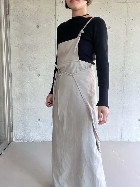 肩紐エプロン | コットン100% ・エプロンワンピース・ラップスカート（キナリ/グレー/ネイビー）受注制作 6枚目の画像