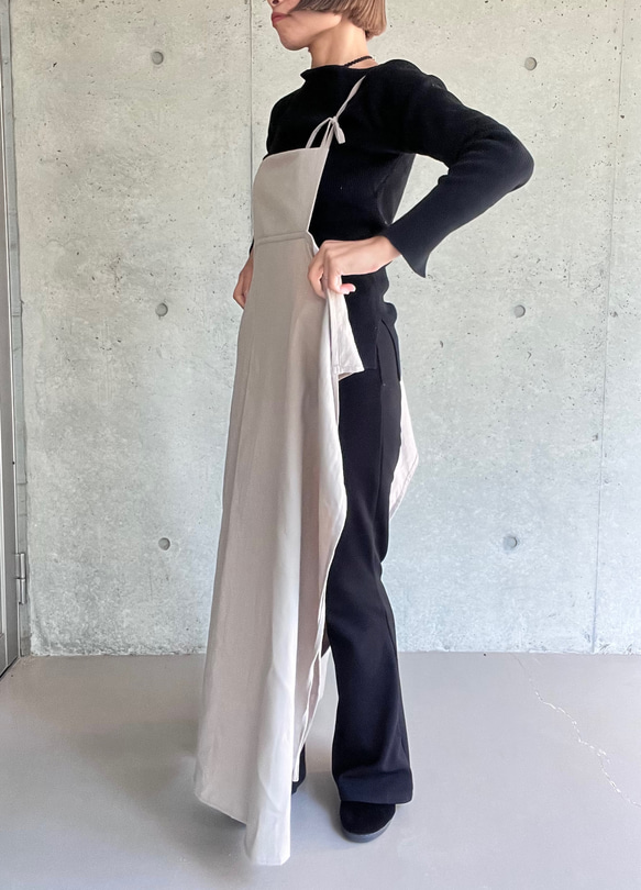 肩紐エプロン | コットン100% ・エプロンワンピース・ラップスカート（キナリ/グレー/ネイビー）受注制作 8枚目の画像