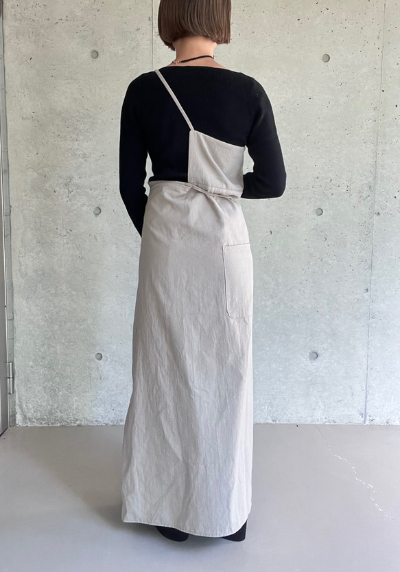 肩紐エプロン | コットン100% ・エプロンワンピース・ラップスカート（キナリ/グレー/ネイビー）受注制作 5枚目の画像