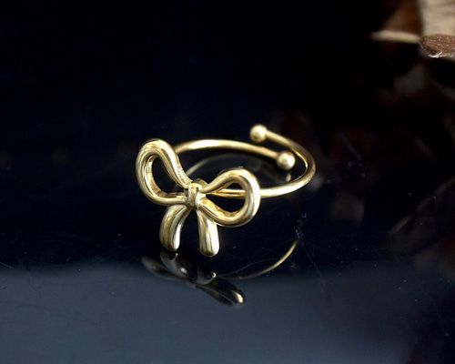 蝶々結び リボンのオープンリング ステンレス ゴールド 指輪