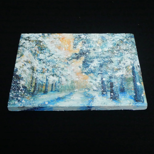 油絵 油彩 油彩画 絵 絵画 ミニ絵画【オレンジ空から降る雪】 油絵 油彩 油彩画 絵 絵画 ミニ絵画【オレンジ空から降る雪