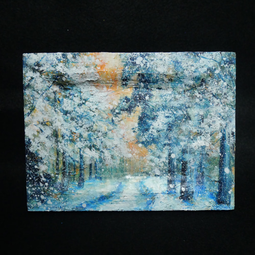 油絵 油彩 油彩画 絵 絵画 ミニ絵画【オレンジ空から降る雪】 油絵 油彩 油彩画 絵 絵画 ミニ絵画【オレンジ空から降る雪】 絵画
