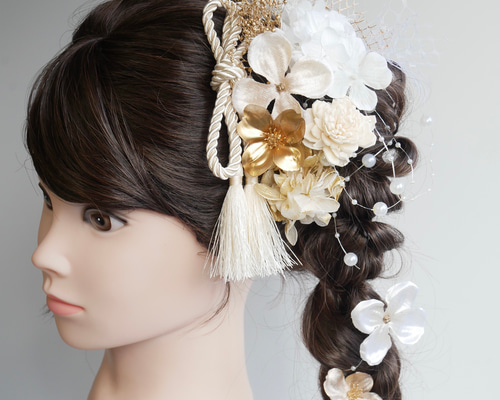 MR4 白ゴールド ドライフラワー 髪飾り 卒業式 袴 成人式 振袖 結婚式