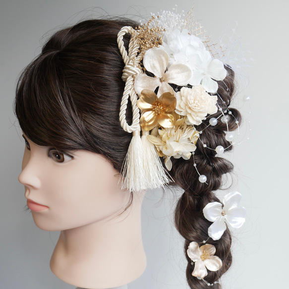 MR4 白ゴールド ドライフラワー 髪飾り 卒業式 袴 成人式 振袖 結婚式