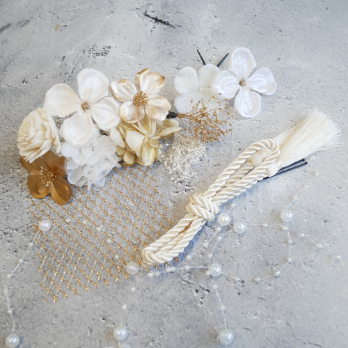 MR4 白ゴールド ドライフラワー 髪飾り 卒業式 袴 成人式 振袖 結婚式
