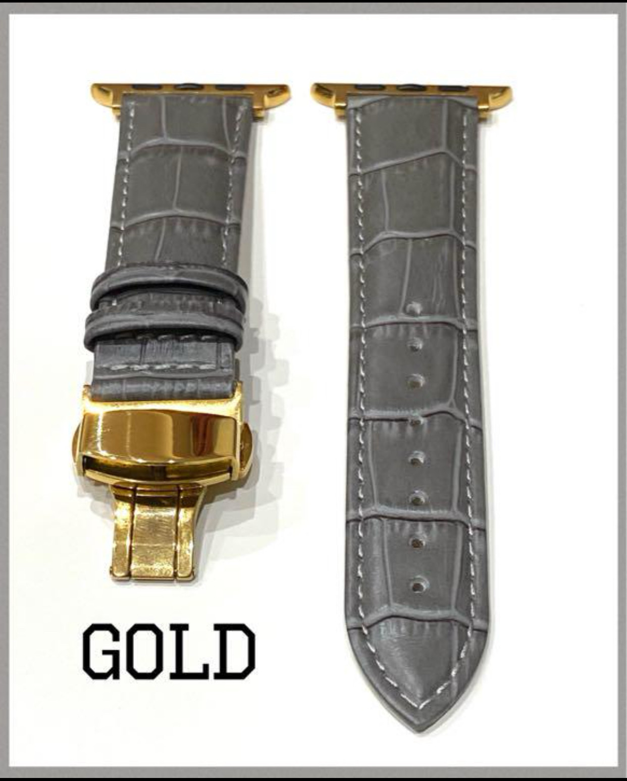 Apple Watch メタルカスタム レザー　ベルト 本革別注仕様　グレイ×ゴールド