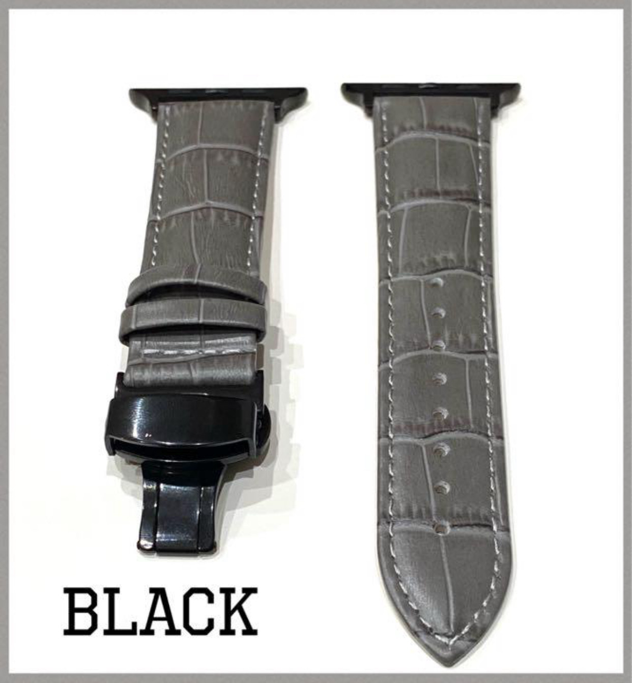 Apple Watch メタルカスタム レザー　ベルト 本革別注仕様　グレイ×ブラック