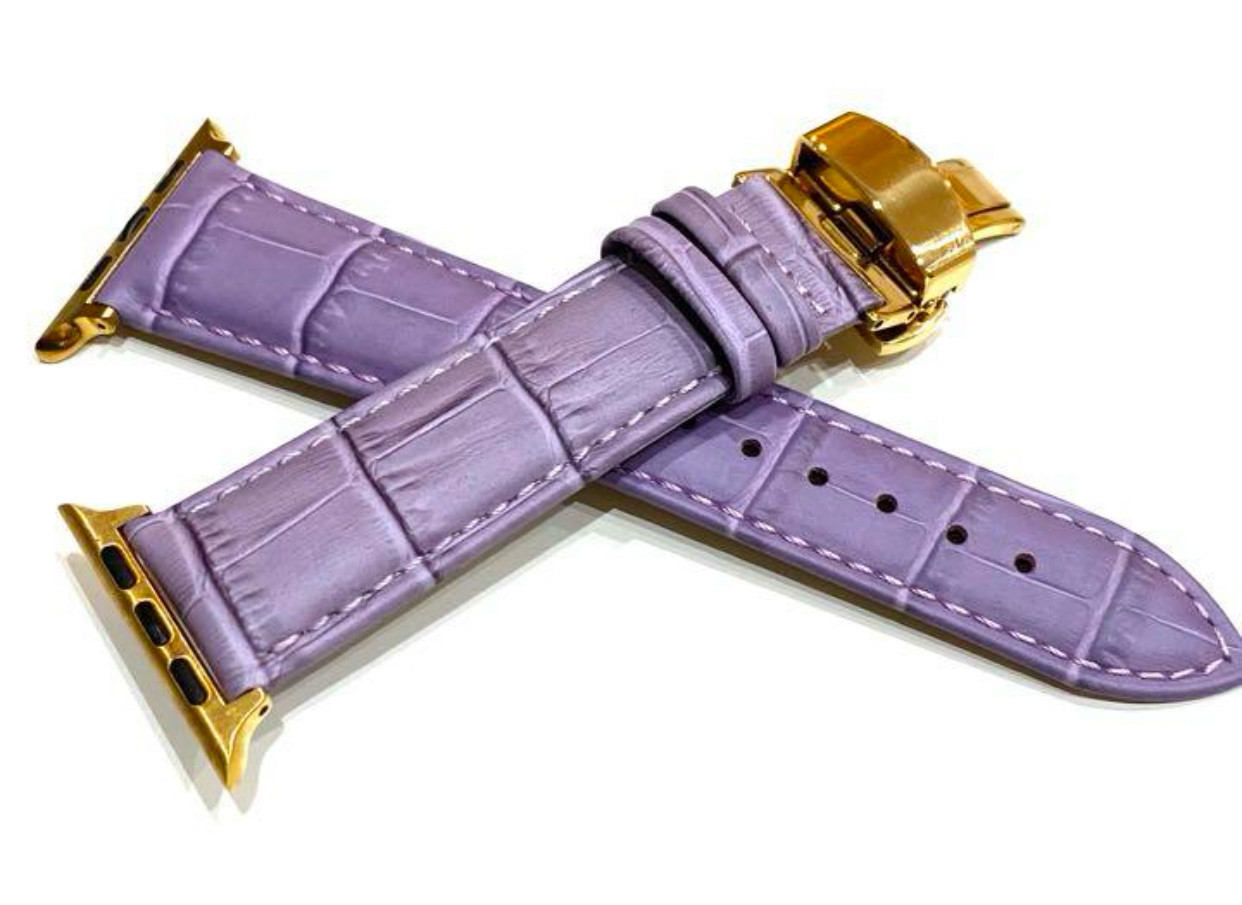 Apple Watch メタルカスタム レザー　ベルト 本革別注仕様　パープル×ゴールド