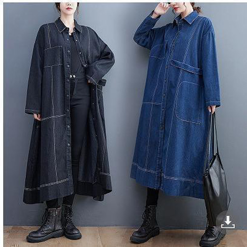 大きいサイズ レディース 秋 冬 デニム コート ロング 新品 長袖