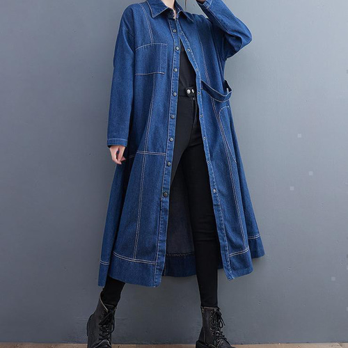 大きいサイズ レディース 秋 冬 デニム コート ロング 新品 長袖