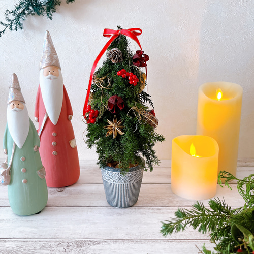 レッドリボンとスパイスのクラシックミニツリー クリスマスツリー