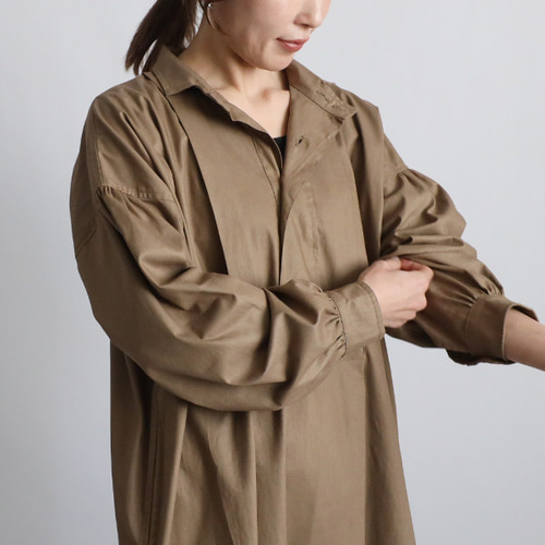 最終ＳＡＬＥ　　ギマ擬麻コットン　羊飼いシャツ　オーバー　ロングシャツ　画家　長袖　カーキベージュ　G89B ラスト5 夏／最終SALE 上質ギマ擬麻コットン 羊飼いシャツ