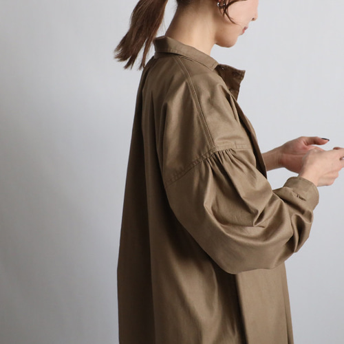 最終ＳＡＬＥ　　ギマ擬麻コットン　羊飼いシャツ　オーバー　ロングシャツ　画家　長袖　カーキベージュ　G89B ラスト5 夏／最終SALE 上質ギマ擬麻コットン 羊飼いシャツ
