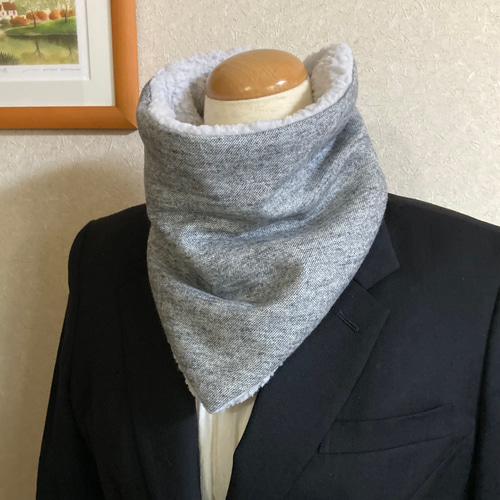 受注制作☆三角形のネックウォーマー（杢調グレーコットンツイード起毛