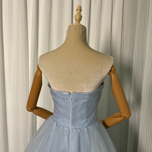 カラードレス ブルーグレー ロマンチック ベアトップ ソフトチュール  