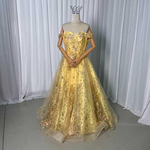 送料無料！ゴールド エレガント 花嫁 カラードレス 編み上げ 二次会  