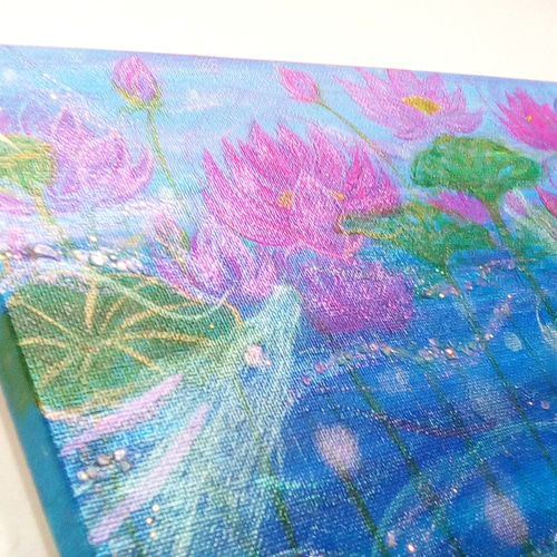 風水開運絵画 輝く水面と蓮花〜金鯉〜虹光アート lotus 純金箔