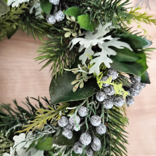 35cm〜/針葉樹と紫陽花のグリーンリース/Holidayリース/実もの 35cm〜/針葉樹と紫陽花のグリーンリース/Holidayリース/実もの