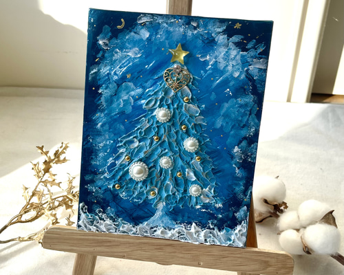 クリスマス 絵画 ボタニカルアート ツリー テクスチャーアート