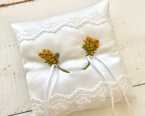 完成品 ミモザ 手刺繍 リングピロー ミッシング 【Itami様、ヒロタ様】専用 結婚式 リングピロー 指輪交換 その他