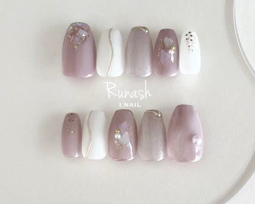 くすみパープル塗りかけネイルチップ くすみパープルシェルネイル- ネイルチップ専門店ミチネイル