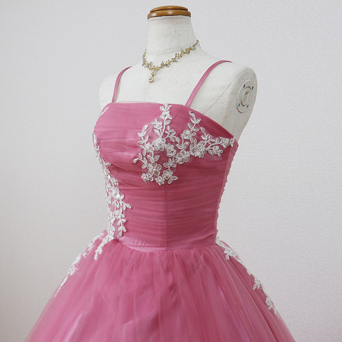 カラードレス モーブピンク 肩紐つき 背中編み上げ 発表会 演奏会