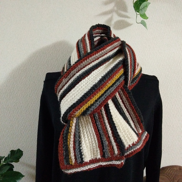 即日発送】#ストライプマフラー#ロングマフラー#くすみアンティーク調