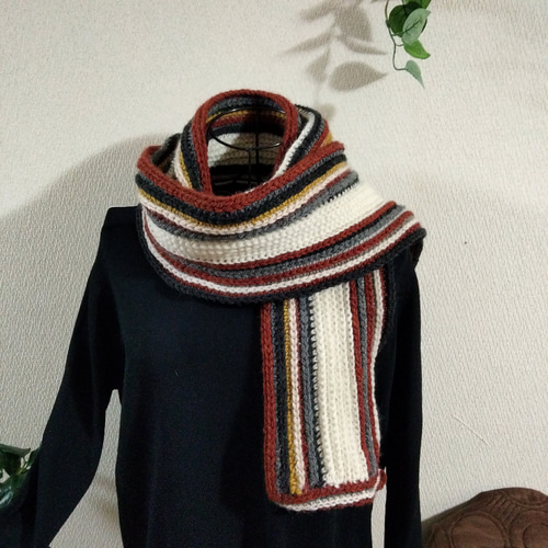 即日発送】#ストライプマフラー#ロングマフラー#くすみアンティーク調