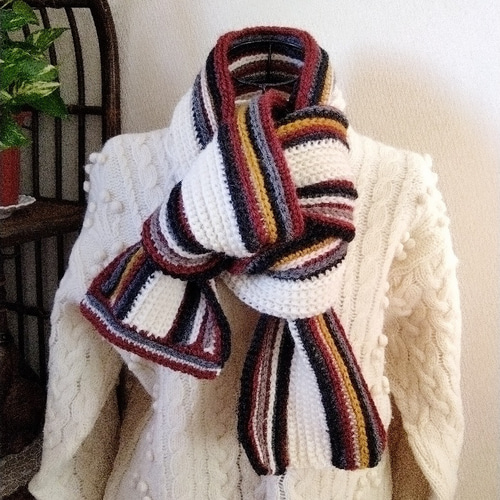 即日発送】#ストライプマフラー#ロングマフラー#くすみアンティーク調