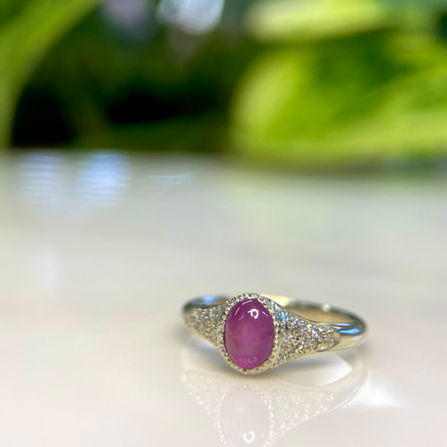 ⭐️K14PGピンクサファイアリング⭐️ K14WGピンクスターサファイア・ダイヤ入りリング(送料無料)ピンクで