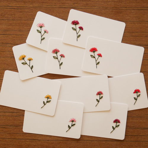 抹茶ラテ スマートメディアカード 刺繍カード お花の刺繍カード 3枚セット 【受注】 | kukuna