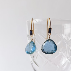 宝石質 ブルーベリル × サファイア × gf (ゴールドフィルド) の ピアス 