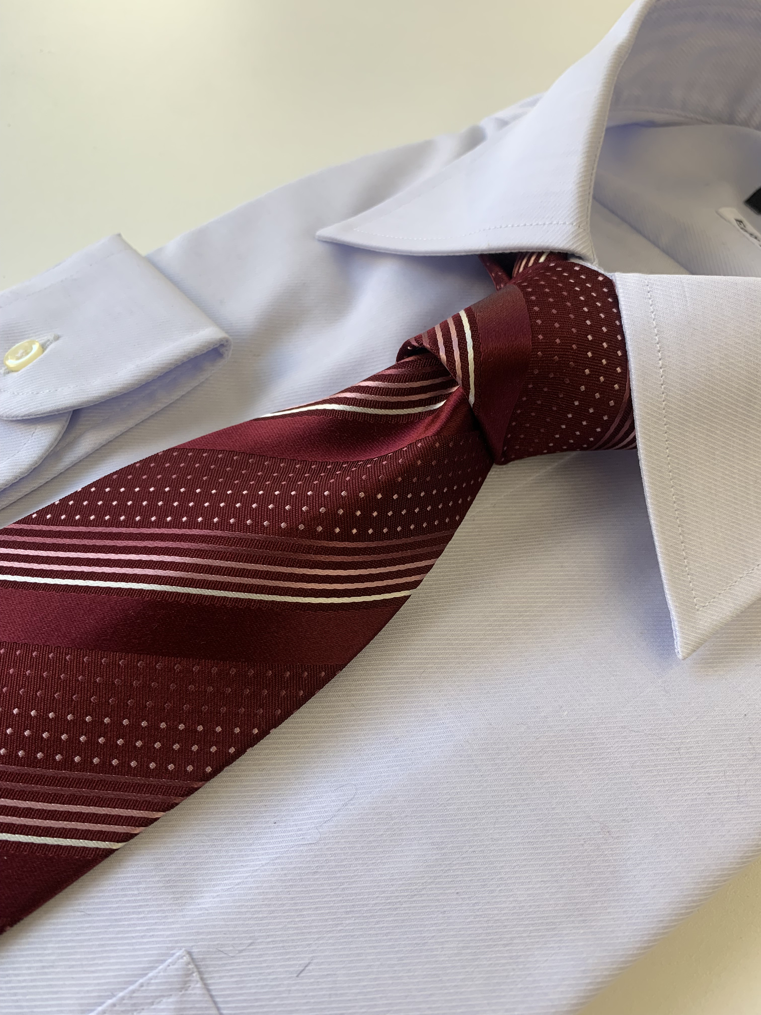 ネクタイ　シルク　ピンドットマルチストライプ　ワイン