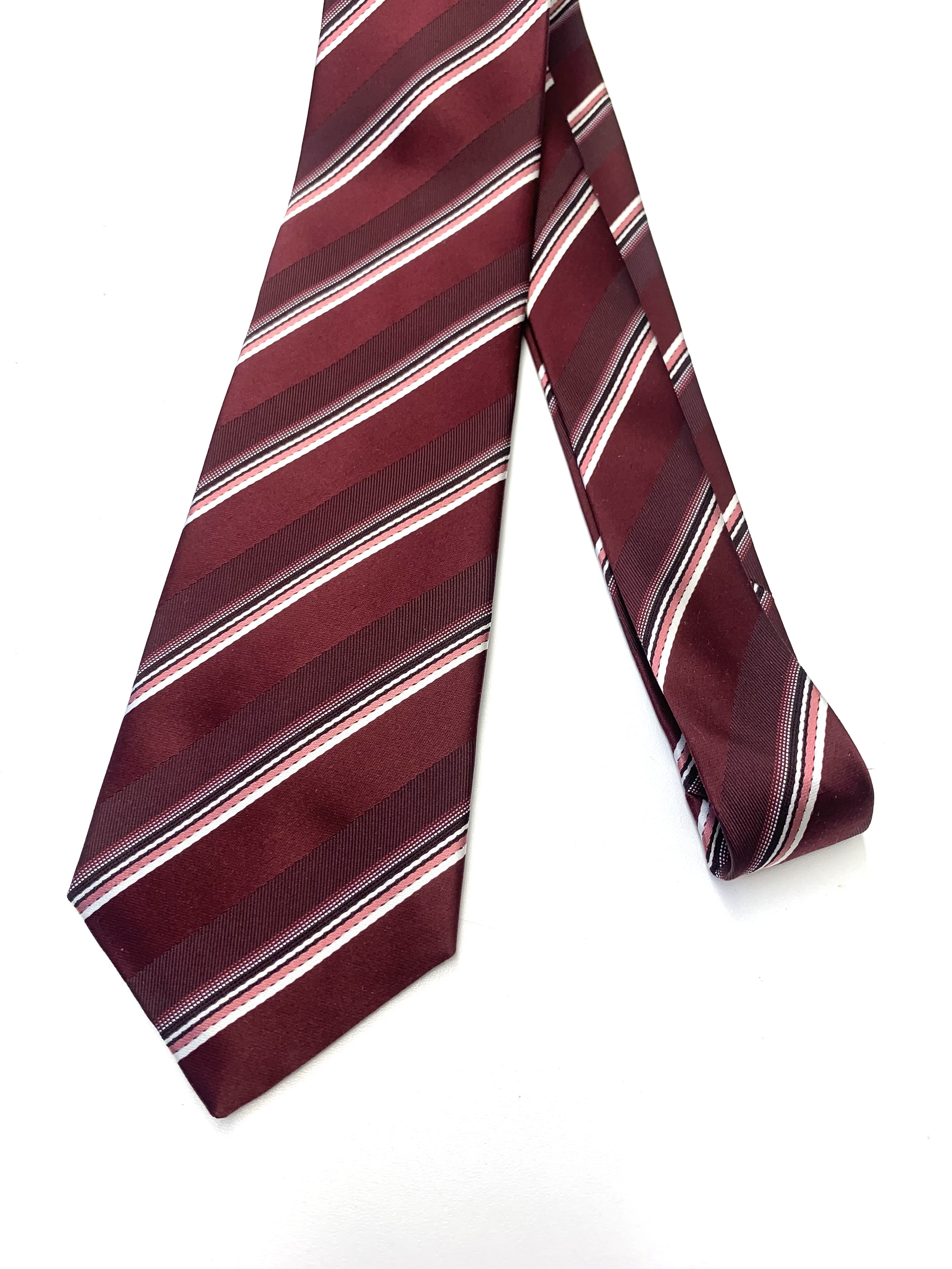 ネクタイ　シルク　サテンマルチストライプ　レッド