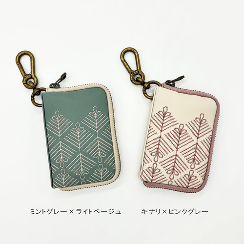 カラビナ付きキーケース/送料無料 若松 ベージュ 和柄 スマートキー