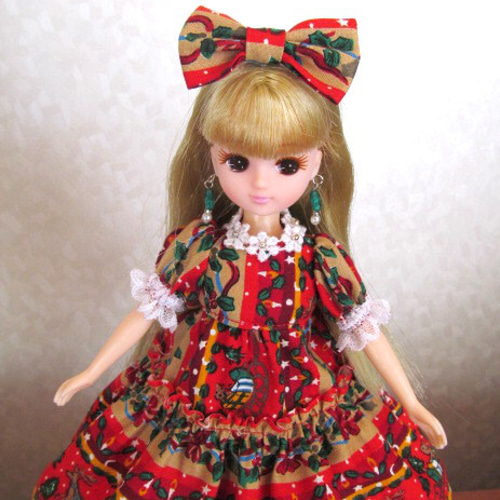 リカちゃん人形 洋服 ハンドメイド  クリスマス 2639 リカちゃんのお洋服＊＊クリスマス＊のワンピース＊りぼん＊ドール服