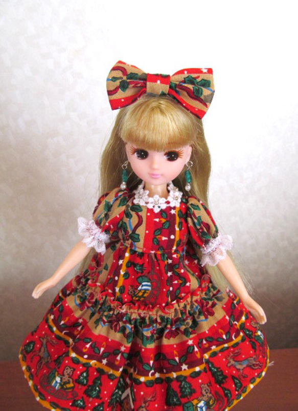 リカちゃんのお洋服＊＊クリスマス＊のワンピース＊りぼん＊ドール服