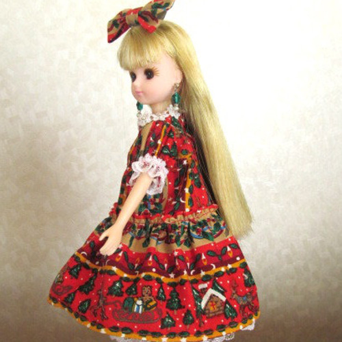 リカちゃんのお洋服＊＊クリスマス＊のワンピース＊りぼん＊ドール服